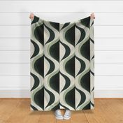 MID MOD ogee in cool muted dark green mint sage and off white | tonal textured opulent geometric structure wallpaper | jumbo