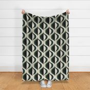 MID MOD ogee in cool muted dark green mint sage and off white | tonal textured opulent geometric structure wallpaper | large