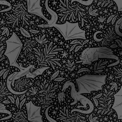 Dragons Botanical - black and dark grey - small