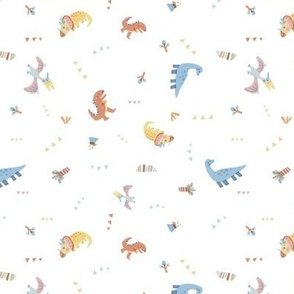 Colourful dinosaur- white (small pattern)