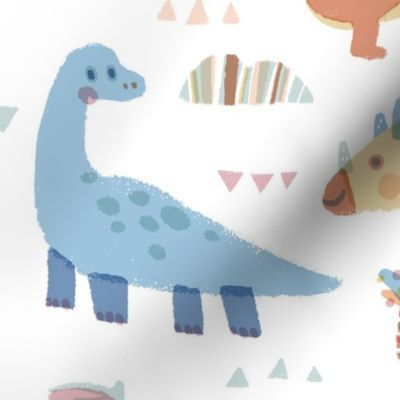 Colourful dinosaur- white (big pattern)