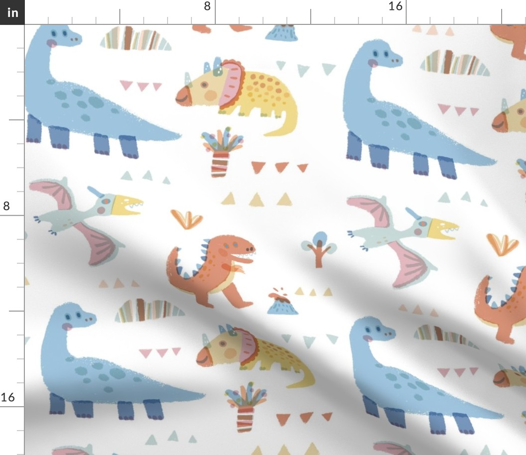 Colourful dinosaur- white (big pattern)