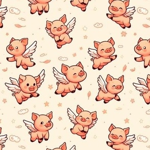 Pigs Might Fly // Flying pigs on a peach backdrop