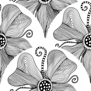 12” Monochrome Topography Flower Tangle Art Deco Scallop - Medium