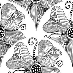6” Monochrome Topography Flower Tangle Art Deco Scallop - Small