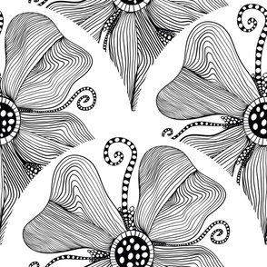 24” Monochrome Topography Flower Tangle Art Deco Scallop - Large