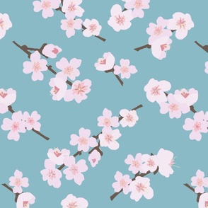 Cherry Blossoms On Blue