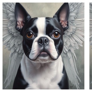 Boston Terrier dog  with wings. art 16 x 17 inches