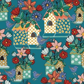 Flowers And Bird Houses