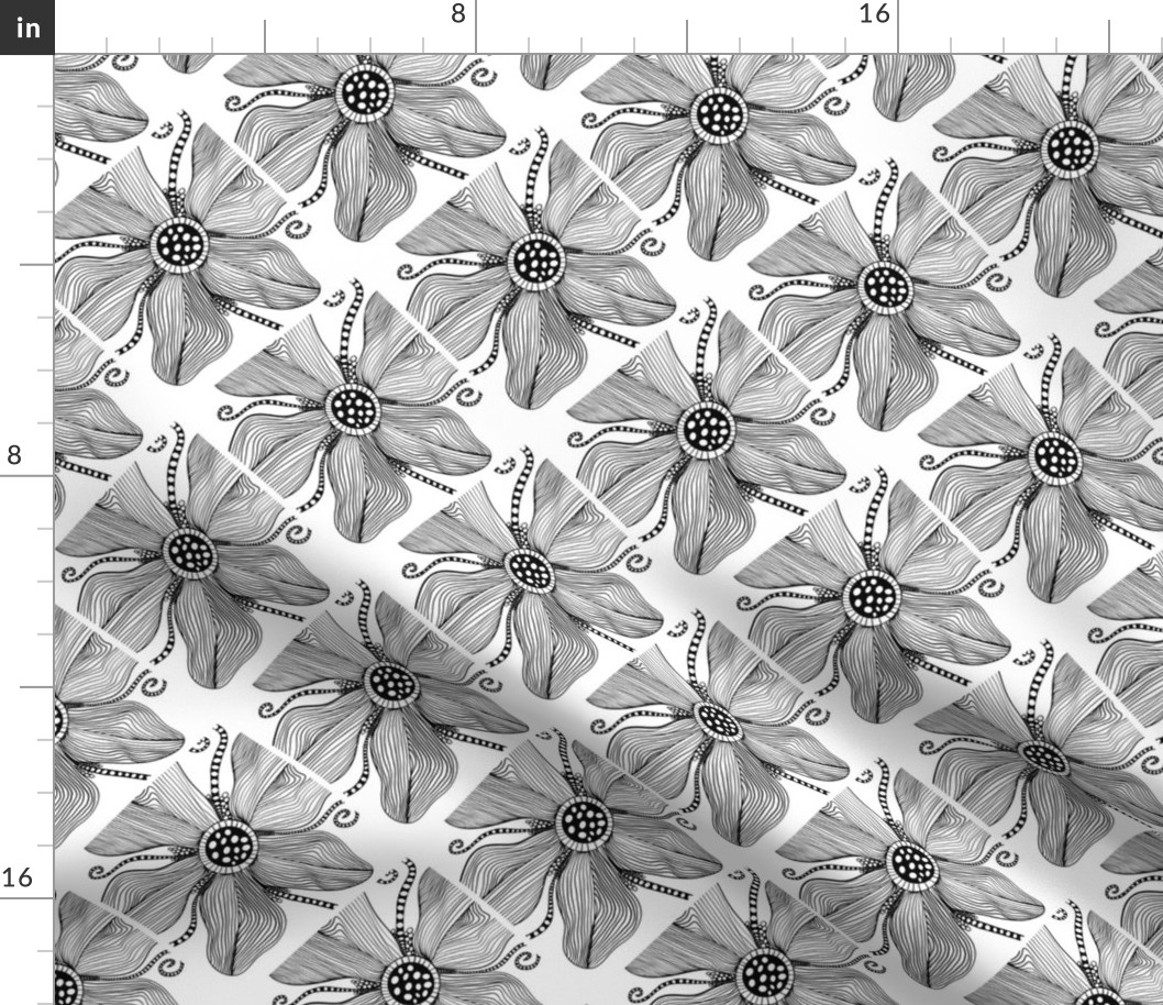 6” Monochrome Topography Flower Tangle Diamond Tile - Small