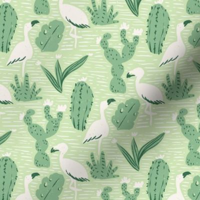 Flamingos and Cacti desert botanical Wild West exotic landscape green Large 6in-repeat