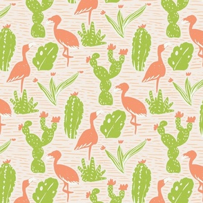 Flamingos and Cacti desert botanical Wild West exotic landscape green orange jumbo 12in-repeat