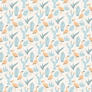 Flamingos and Cacti desert botanical Wild West exotic landscape peach baby blue Large 6in-repeat