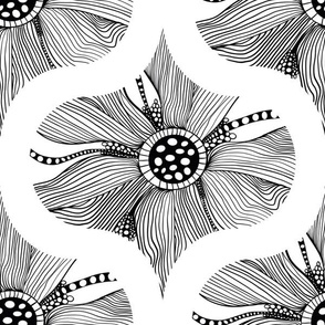 12” Monochrome Topography Flower Tangle Retro Ogee - Medium