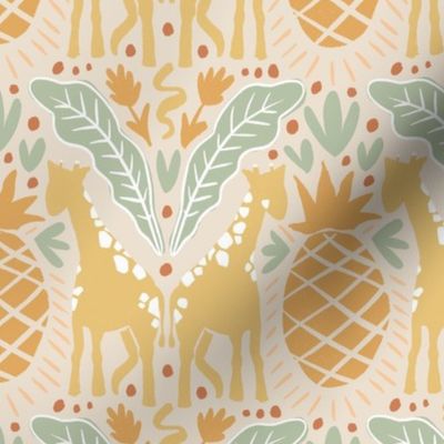 Giraffe and Ananas Pineapple Jungle Party African Tropical Safari Green Large 6in-repeat