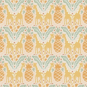 Giraffe and Ananas Pineapple Jungle Party African Tropical Safari Green Large 6in-repeat