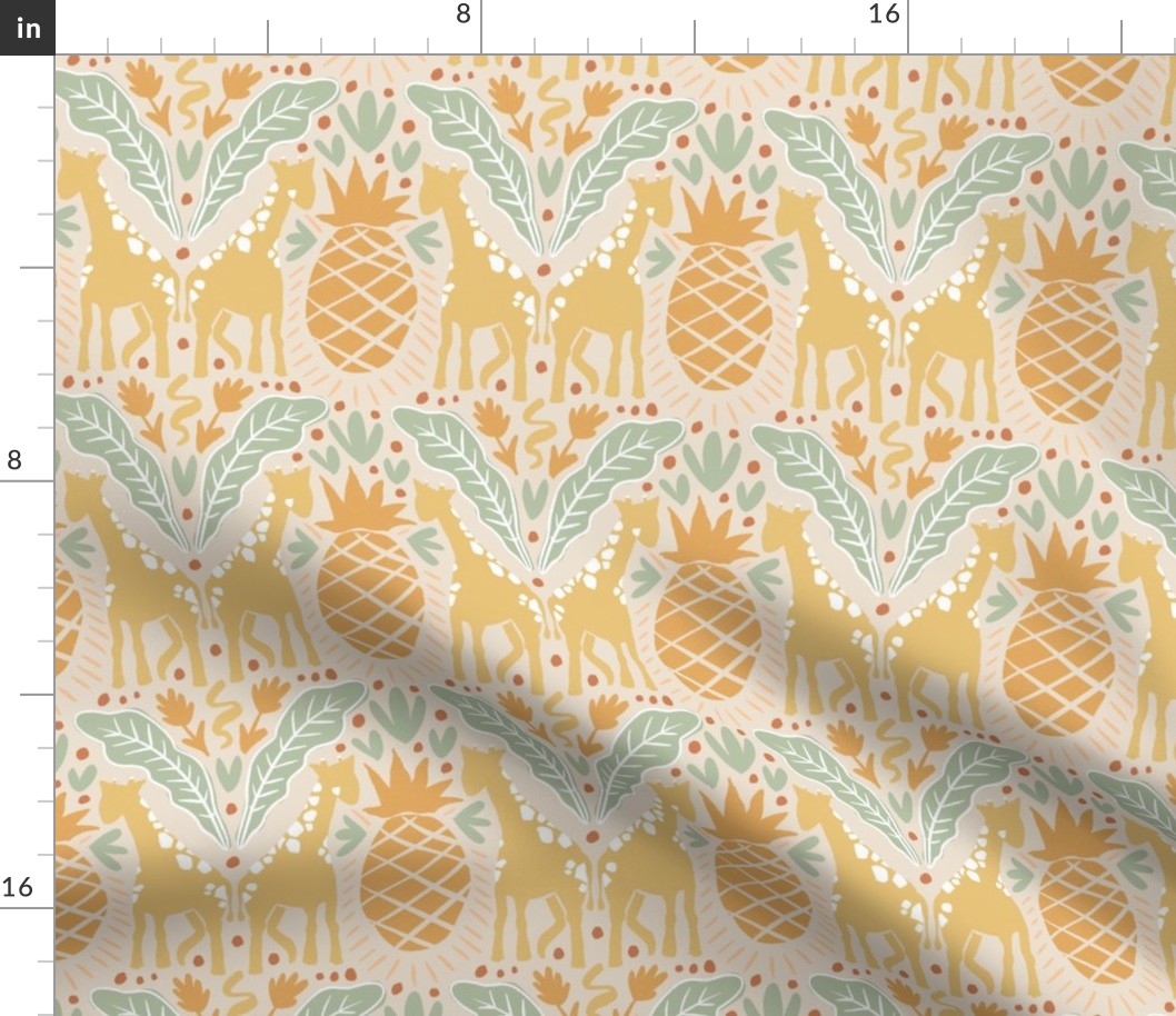Giraffe and Ananas Pineapple Jungle Party African Tropical Safari Green Large 6in-repeat