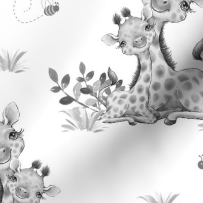 Safari Animals Giraffe Baby Nursery Ladybug Bee Gray 