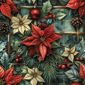 Christmas Holiday Poinettia Floral Design with Pinecones