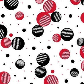 Red and Black Geometric Circles and Dots on White Background - Small
