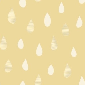 Rainy Day Hand-Drawn Falling Raindrops - Honey Yellow - Medium Scale - Simple Weather Design for Fun Nature-Inspired Kids and Nursery Decor
