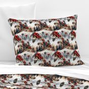 Country Christmas with Mountain Sled Poinsettia Christmas Flower Pattern