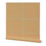 Modern Geometric Woven Stripes Design in Green and Red Trellis