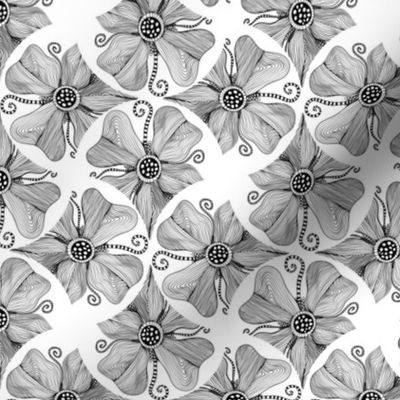 6” Monochrome Topography Flower Tangle Art Deco Fans - Small