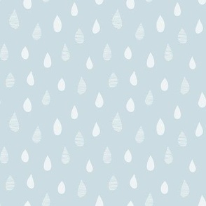 Rainy Day Hand-Drawn Falling Raindrops - Ice Blue - Small Scale - Simple Weather Design for Fun Nature-Inspired Kids and Nursery Decor