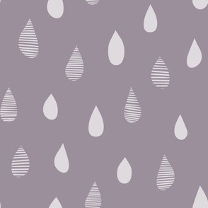 Rainy Day Hand-Drawn Falling Raindrops - Lilac Purple - Medium Scale - Simple Weather Design for Fun Nature-Inspired Kids and Nursery Decor