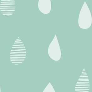 Rainy Day Hand-Drawn Falling Raindrops - Mint Green - Large Scale - Simple Weather Design for Fun Nature-Inspired Kids and Nursery Decor