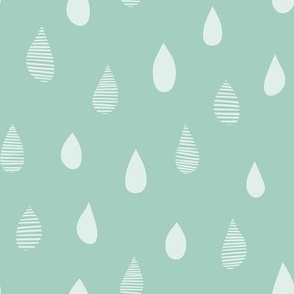 Rainy Day Hand-Drawn Falling Raindrops - Mint Green - Medium Scale - Simple Weather Design for Fun Nature-Inspired Kids and Nursery Decor