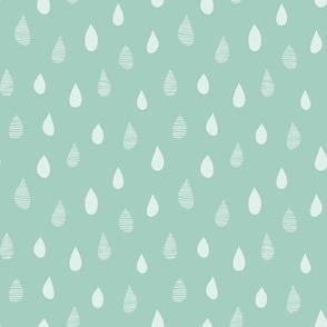 Rainy Day Hand-Drawn Falling Raindrops - Mint Green - Small Scale - Simple Weather Design for Fun Nature-Inspired Kids and Nursery Decor