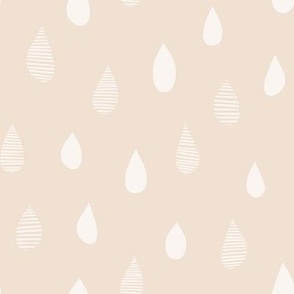 Rainy Day Hand-Drawn Falling Raindrops - Almond Beige - Medium Scale - Simple Weather Design for Fun Nature-Inspired Kids and Nursery Decor