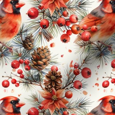 Winter Christmas Cardinal with Pinecones Holiday Pattern Design Country