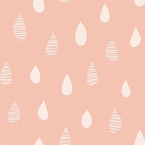 Rainy Day Hand-Drawn Falling Raindrops - Rose Pink - Medium Scale - Simple Weather Design for Fun Nature-Inspired Kids and Nursery Decor