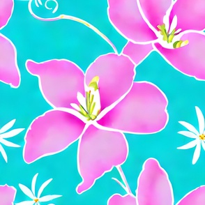 Watercolor flowers of blue and pink