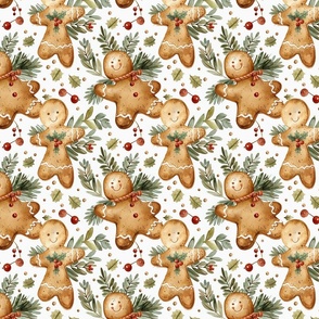 Christmas Gingerbread Man Holiday Pattern Design with Holly