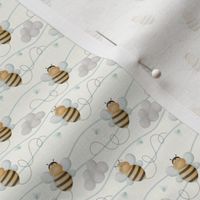 Cute Flying Bees and Clouds On Cream - 3 Inch