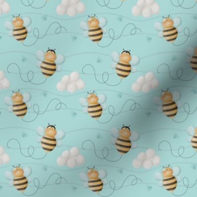 Cute Flying Bees and Clouds On Blue - 6 Inch