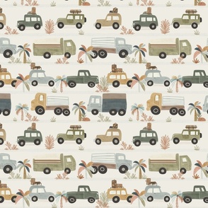 Summer Vacation - traffic jam - vintage cars and trucks medium - boho baby boy decor -  bohemian nursery - kids apparel - retro colors