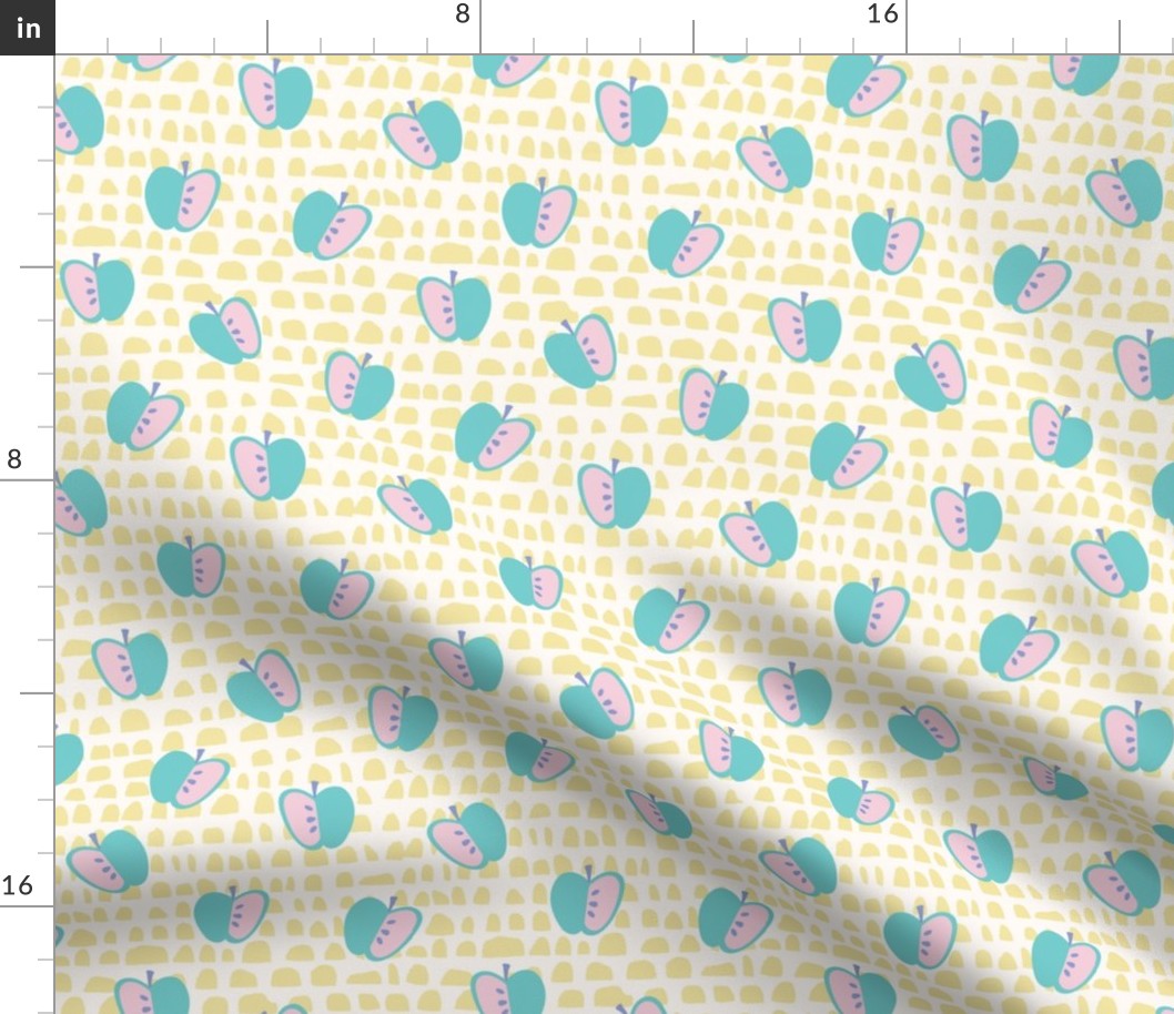 Apple Geometric Fruit Yellow and White Circle Stripe Fabric Kitchen Home Decor Bedding