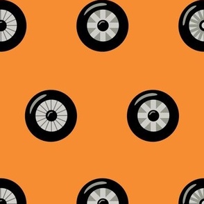 Car Wheels on Bright Orange - Polkadots, (lg)