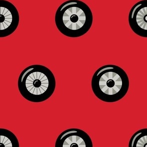 Car Wheels on Primary Red - Polkadots, (lg)