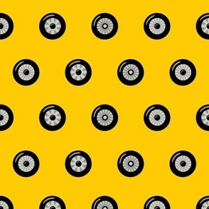 Car Wheels on Bright Yellow - Polkadots, (med)