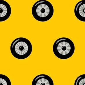 Car Wheels on Bright Yellow - Polkadots, (lg)