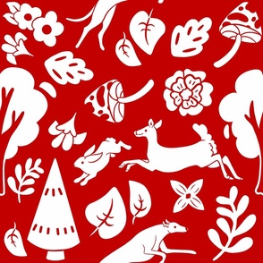 Red Floral Forest with Hound Large Print