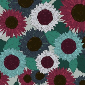 Sunflowers Magenta  Floral Garden (Large Scale)