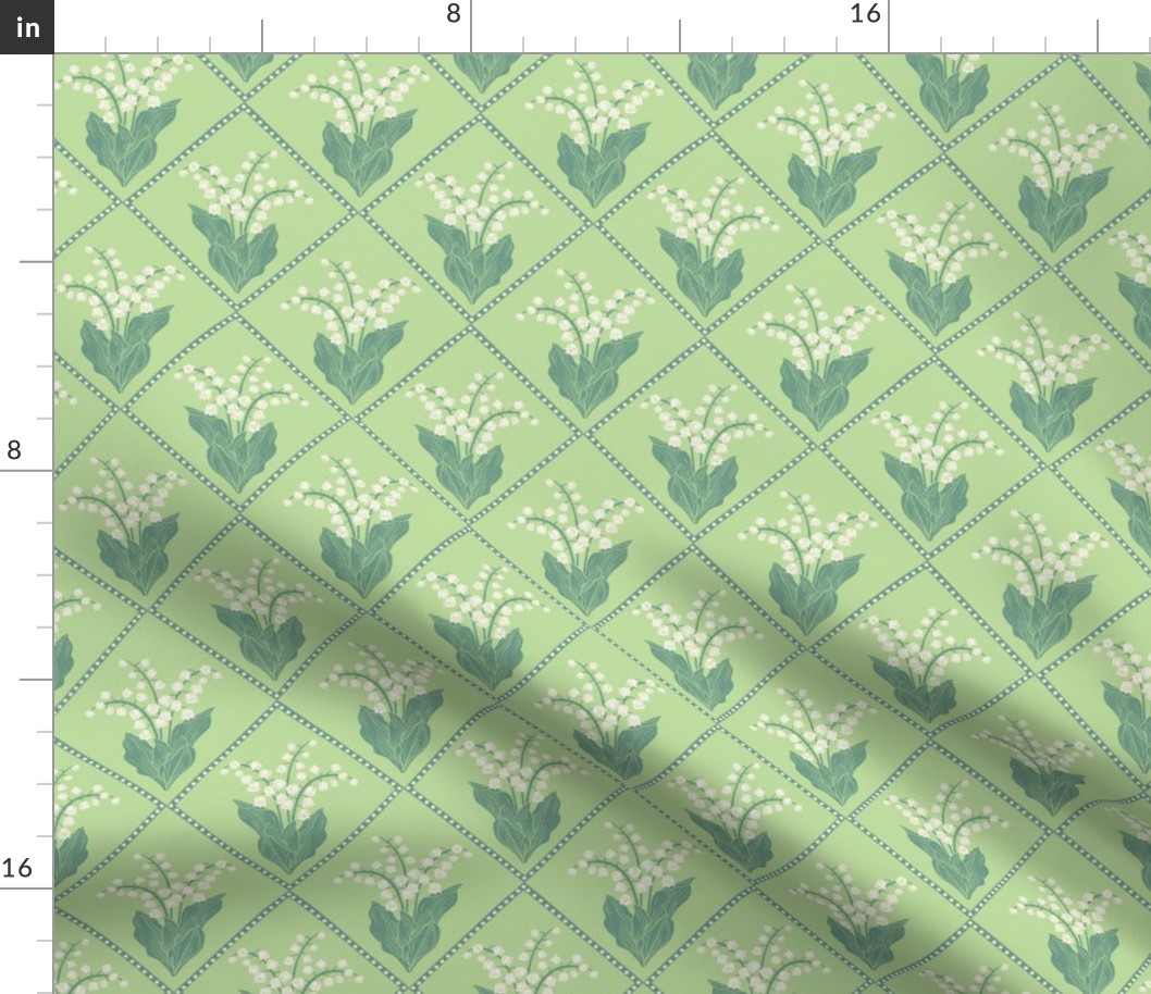 Lily of the valley repeat in diamond shaped pattern (light green large)