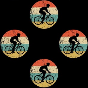 Cyclist Riding Bike Cycling Silhouette Retro Sports Repeating Pattern Black